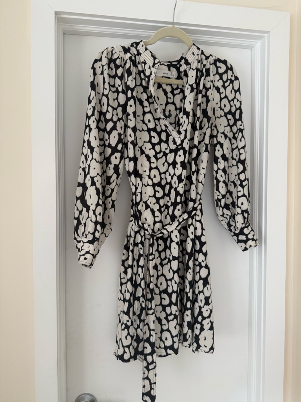 Mango Black and White Printed Mini Wrap Dress